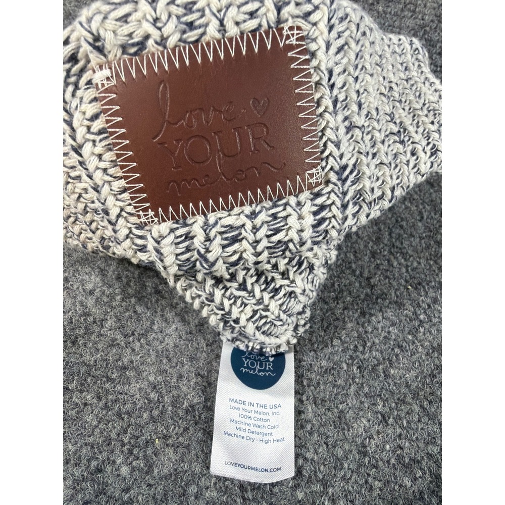 Love Your Melon Kids Navy White Marled Knit Beanie Hat Cotton USA Made - Picture 3 of 4